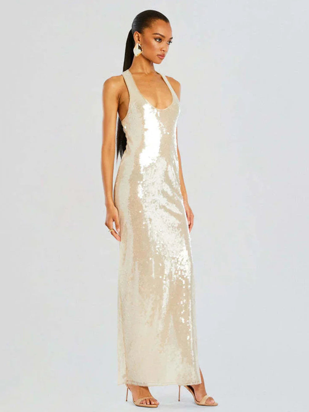 Women's Bling Glitter Sequin Transparent Maxi Dress