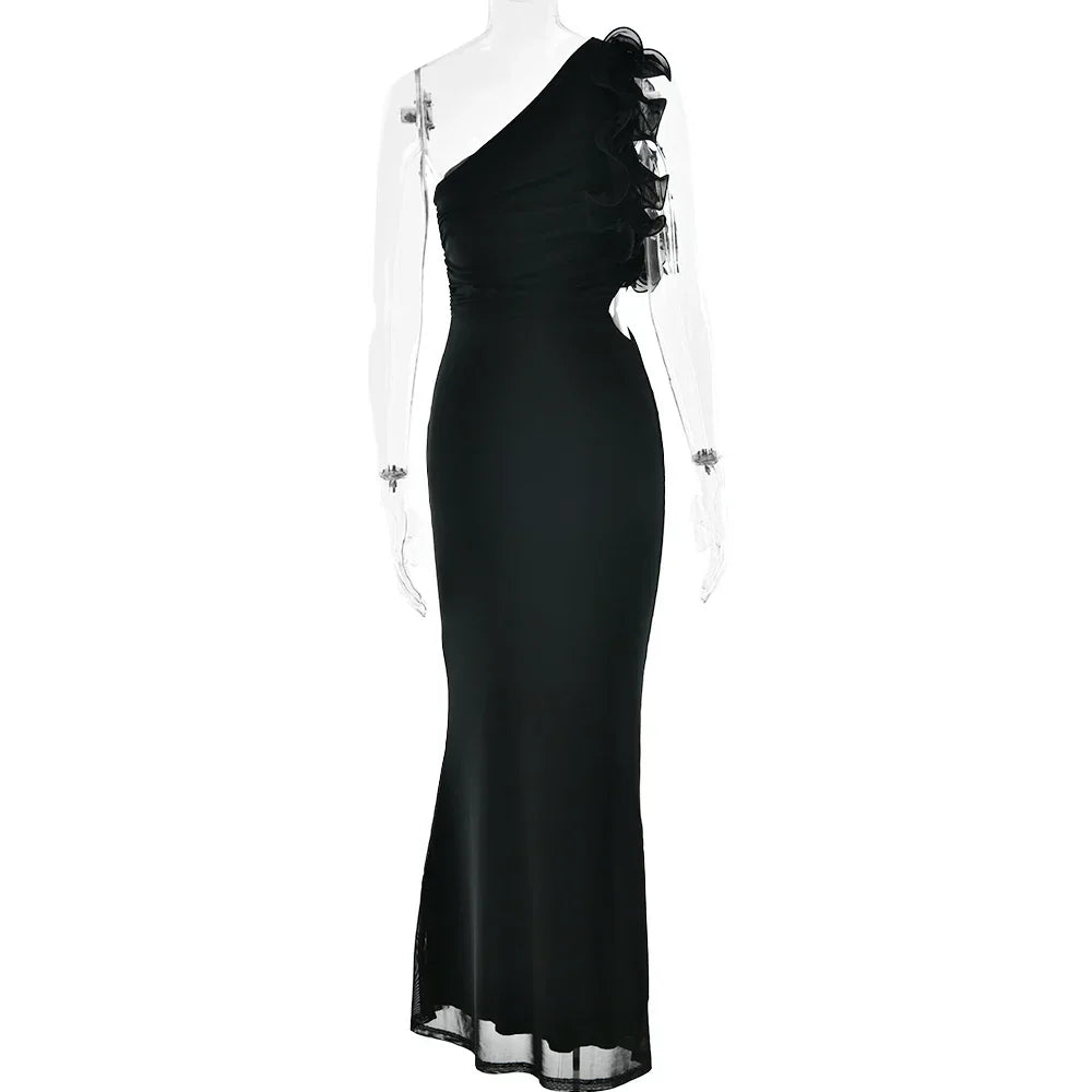 One Shoulder Ruffles Women Maxi Dress