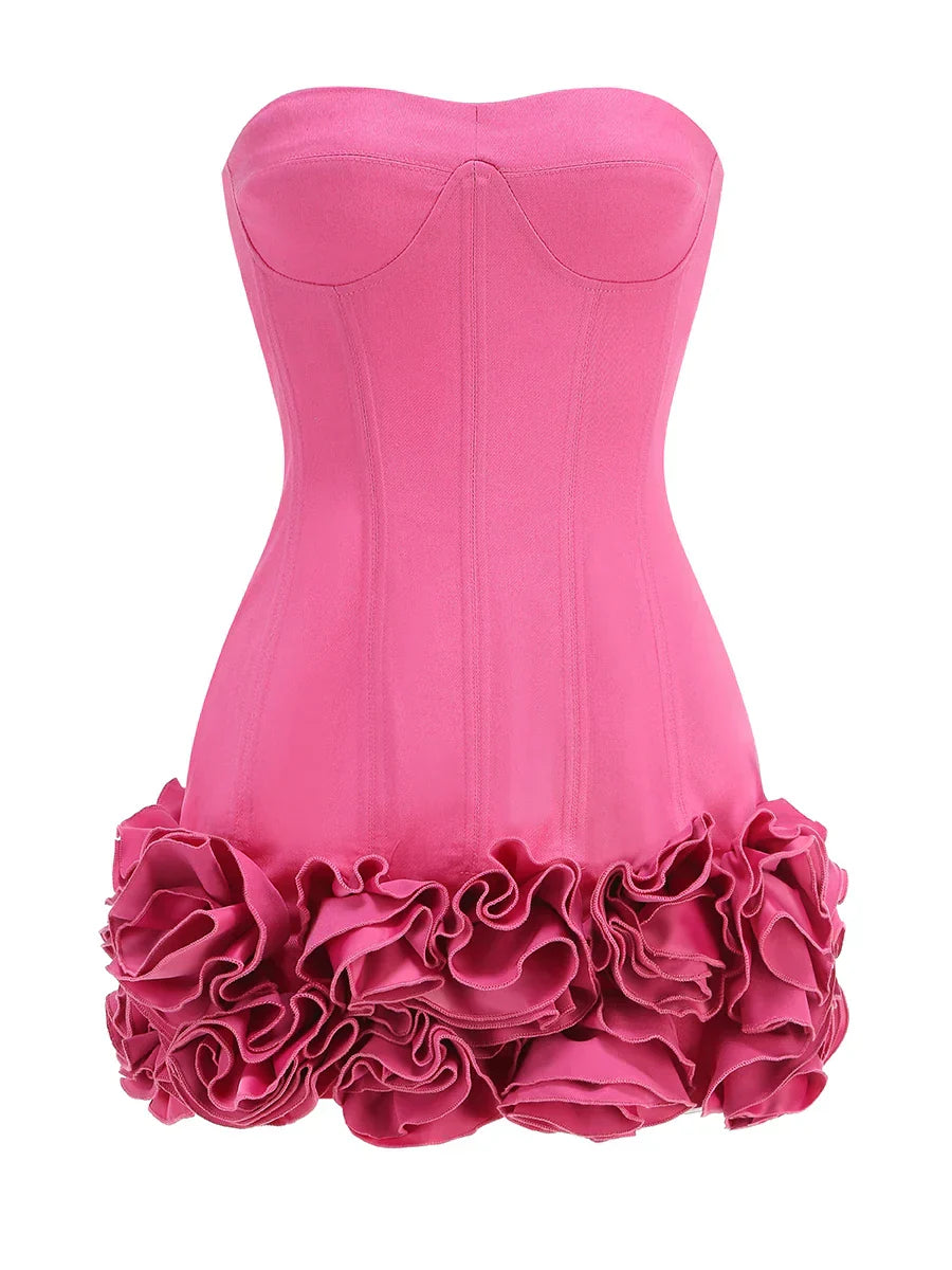 Red Flower Strapless Luxury Party Dress