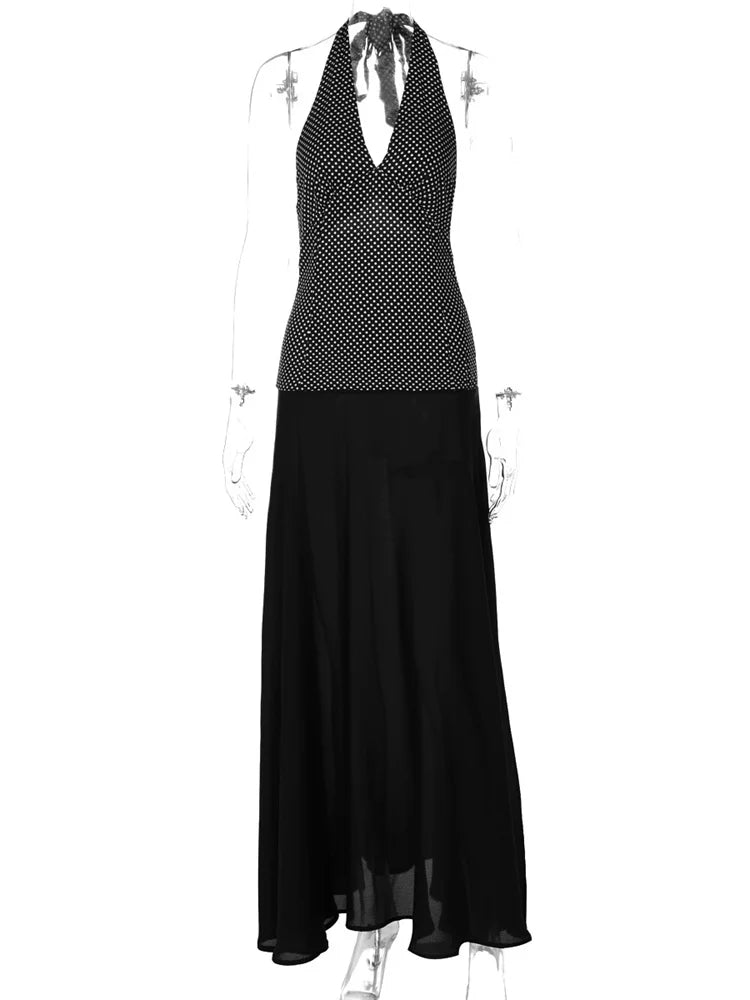 Polka Dot V-neck Fringe Maxi Dress