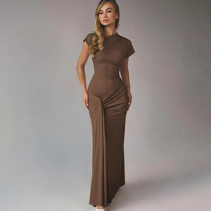 Short Sleeve Maxi Dress Curvy Silhouette & Flattering Tie-Up