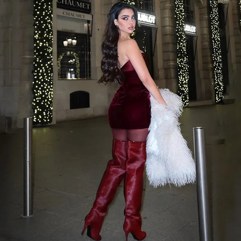 Velvet Off-shoulder Strapless Mini Dress