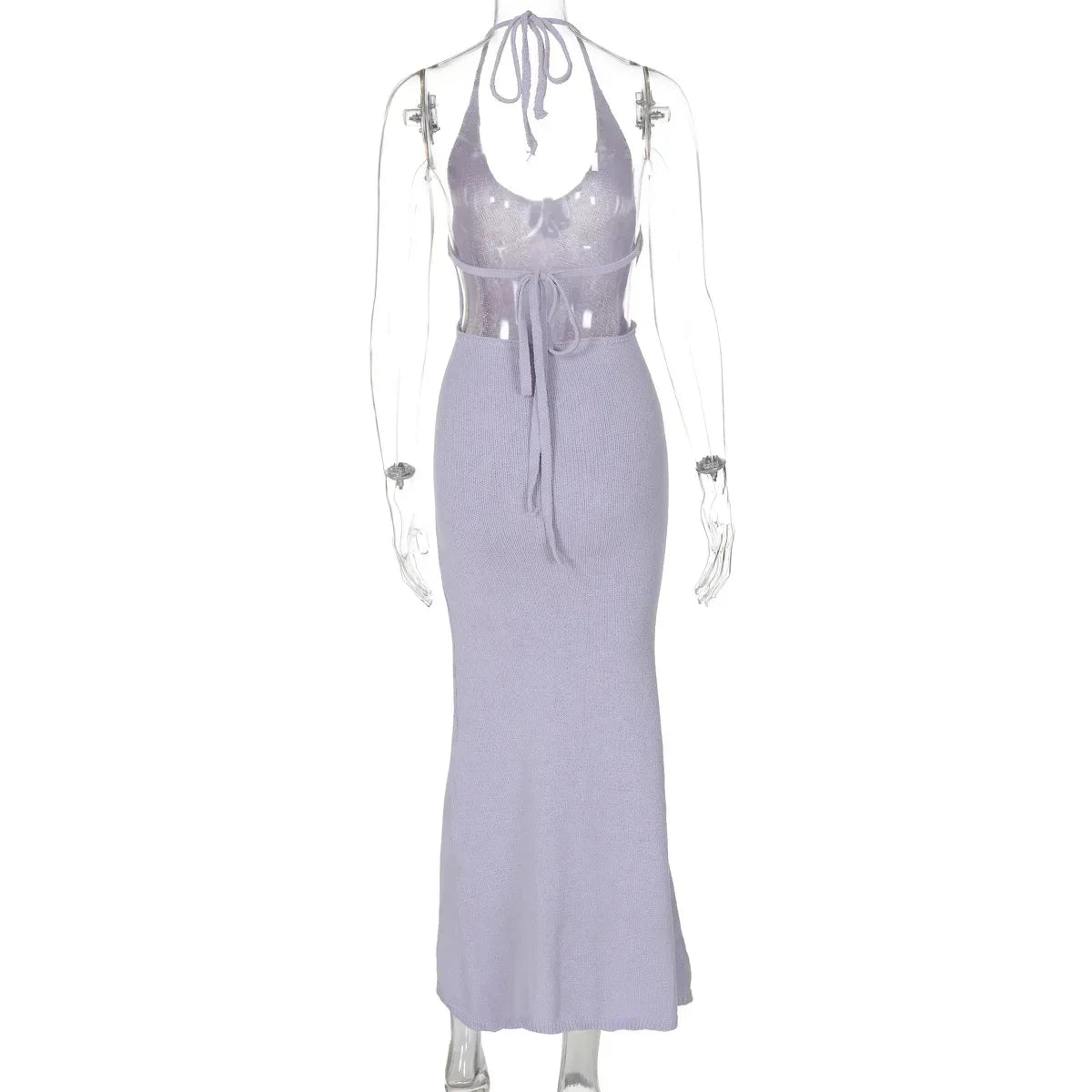 Floral  Knit Hollow Out Lace-Up Maxi Dress