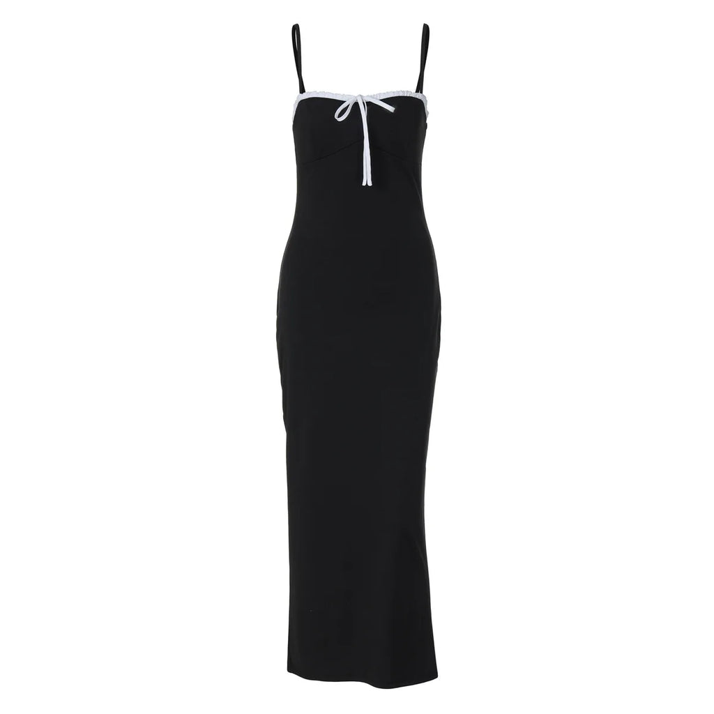 Open Back Lace Patchwork Black Maxi Dress