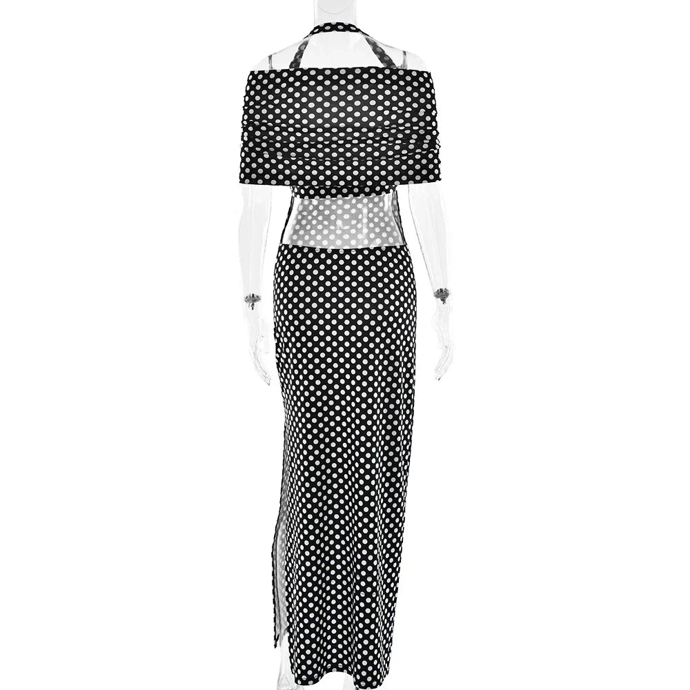 Black Polka Dot Off-shoulder Maxi Dress