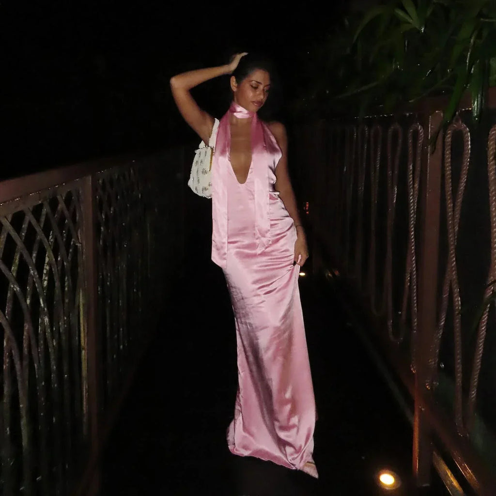 Satin Open Back Dress