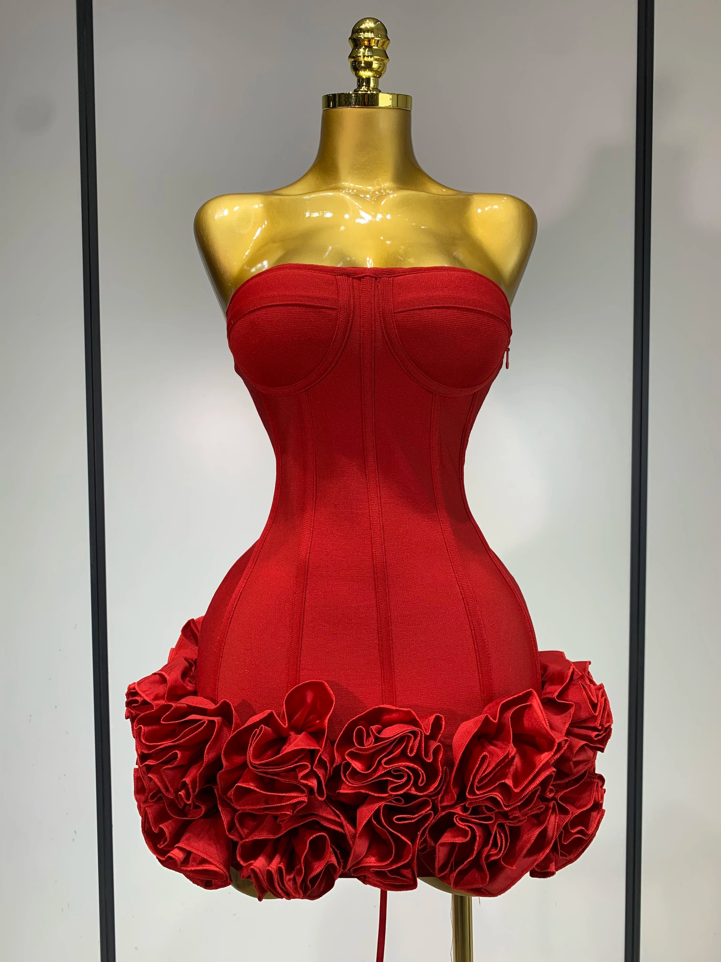 Strapless Flower Embellished Mini Bandage Dress