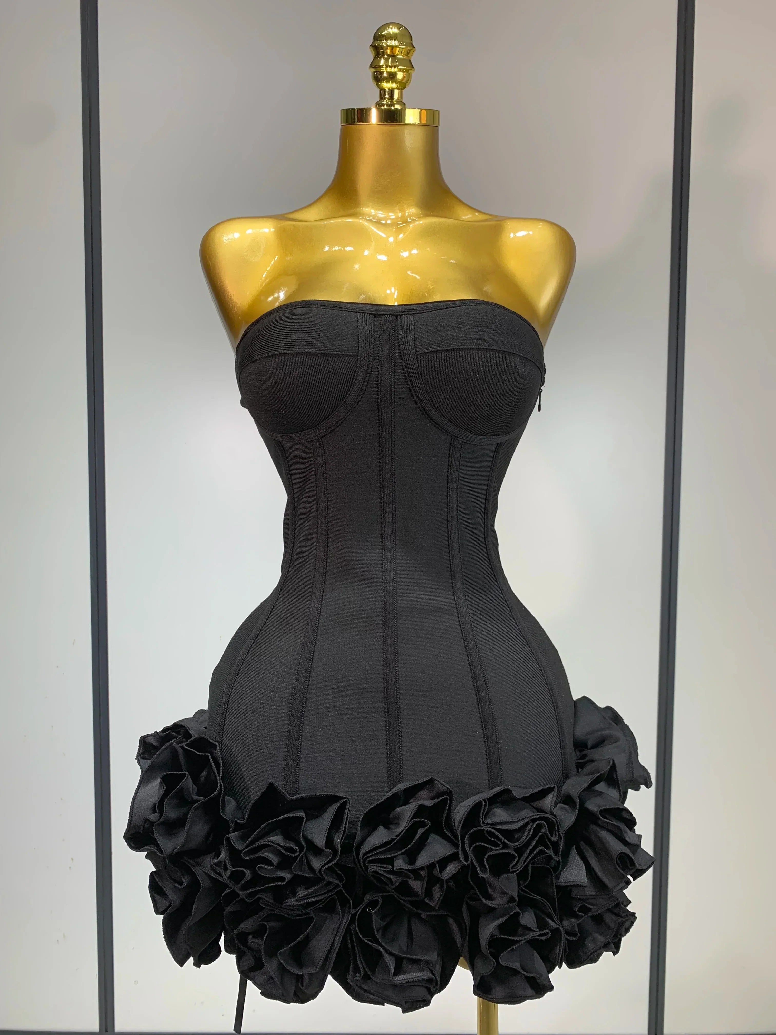 Strapless Flower Embellished Mini Bandage Dress