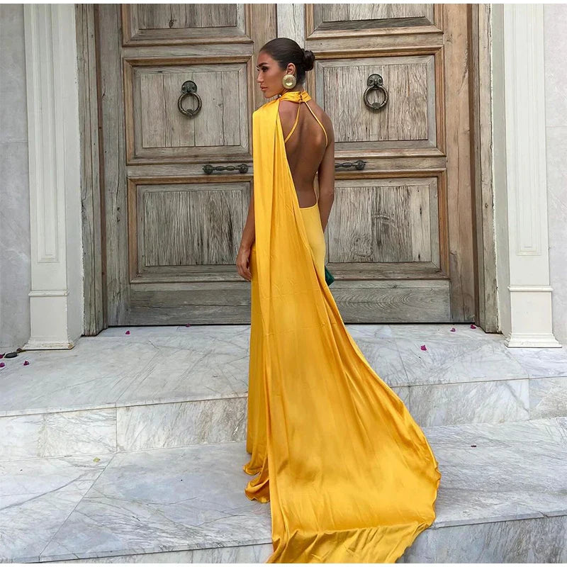 Yellow Satin Maxi Dress