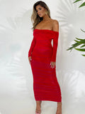 Off-shoulder Slash Neck Solid Maxi Dress