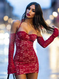 Red Lace Off-shoulder Bodycon Mini Dress