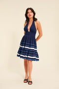 Striped Halterneck Mini Dress | Flared Skirt | Cotton Blend