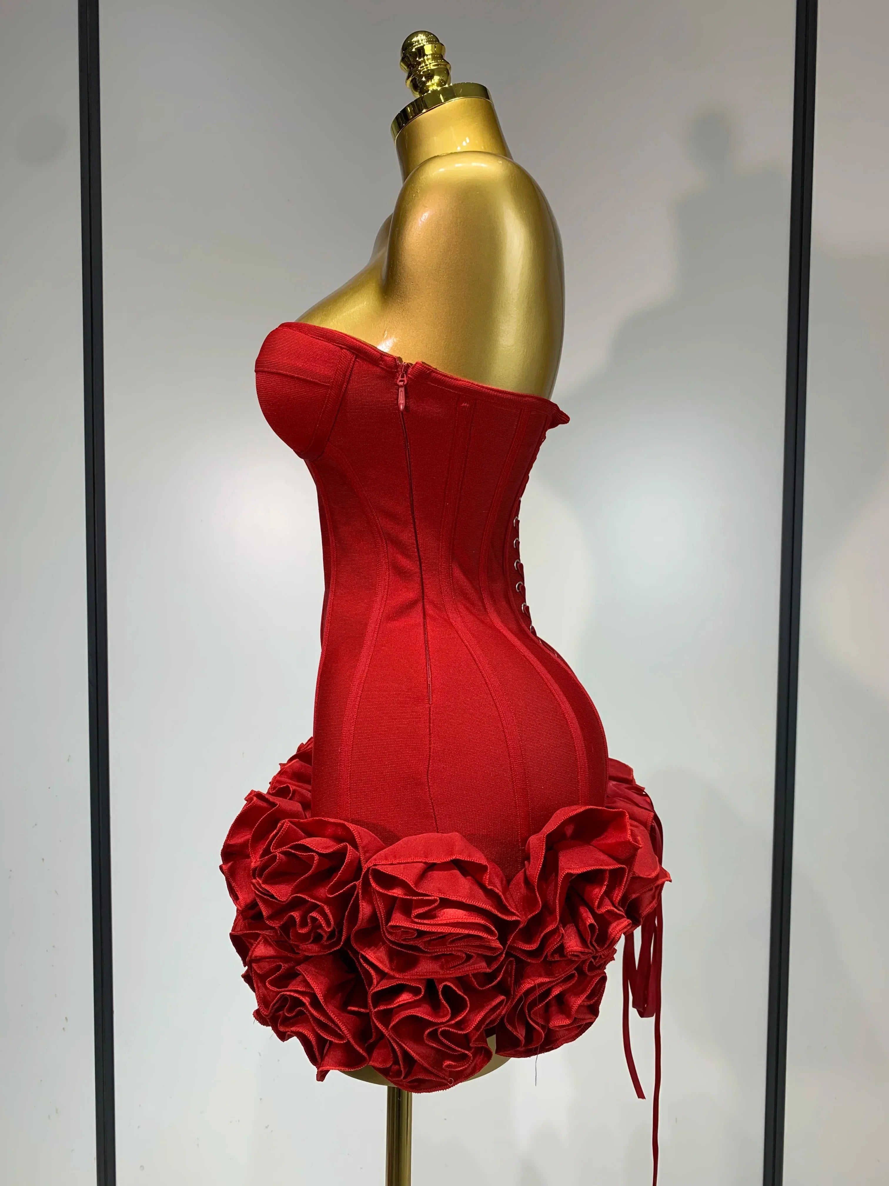 Strapless Flower Embellished Mini Bandage Dress