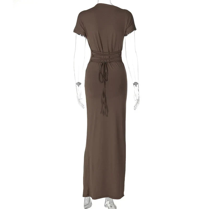 Short Sleeve Maxi Dress Curvy Silhouette & Flattering Tie-Up