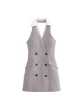 Plaid Halter Sleeveless Button Dress