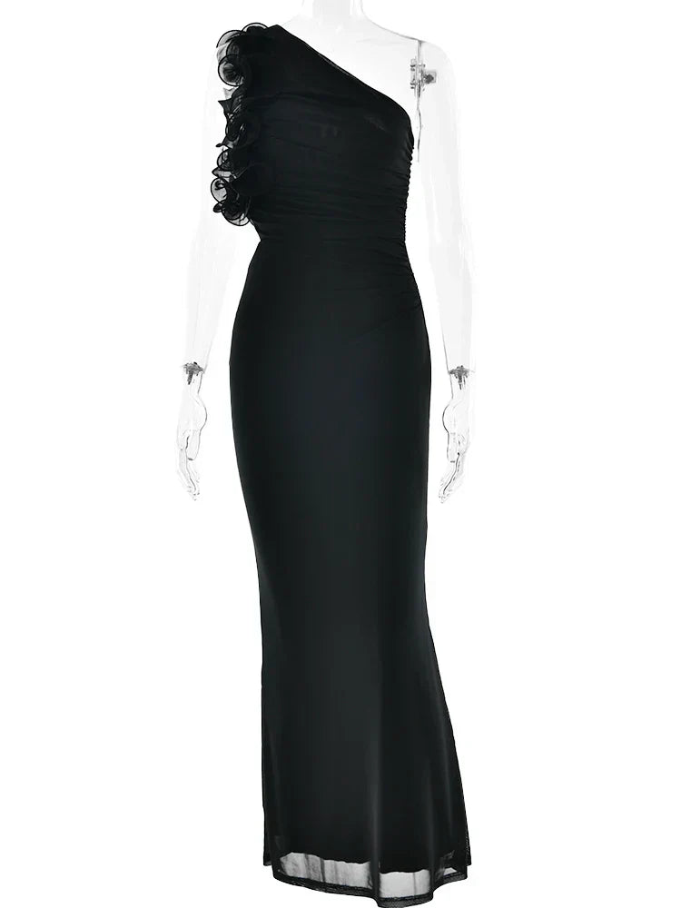 One Shoulder Ruffles Women Maxi Dress