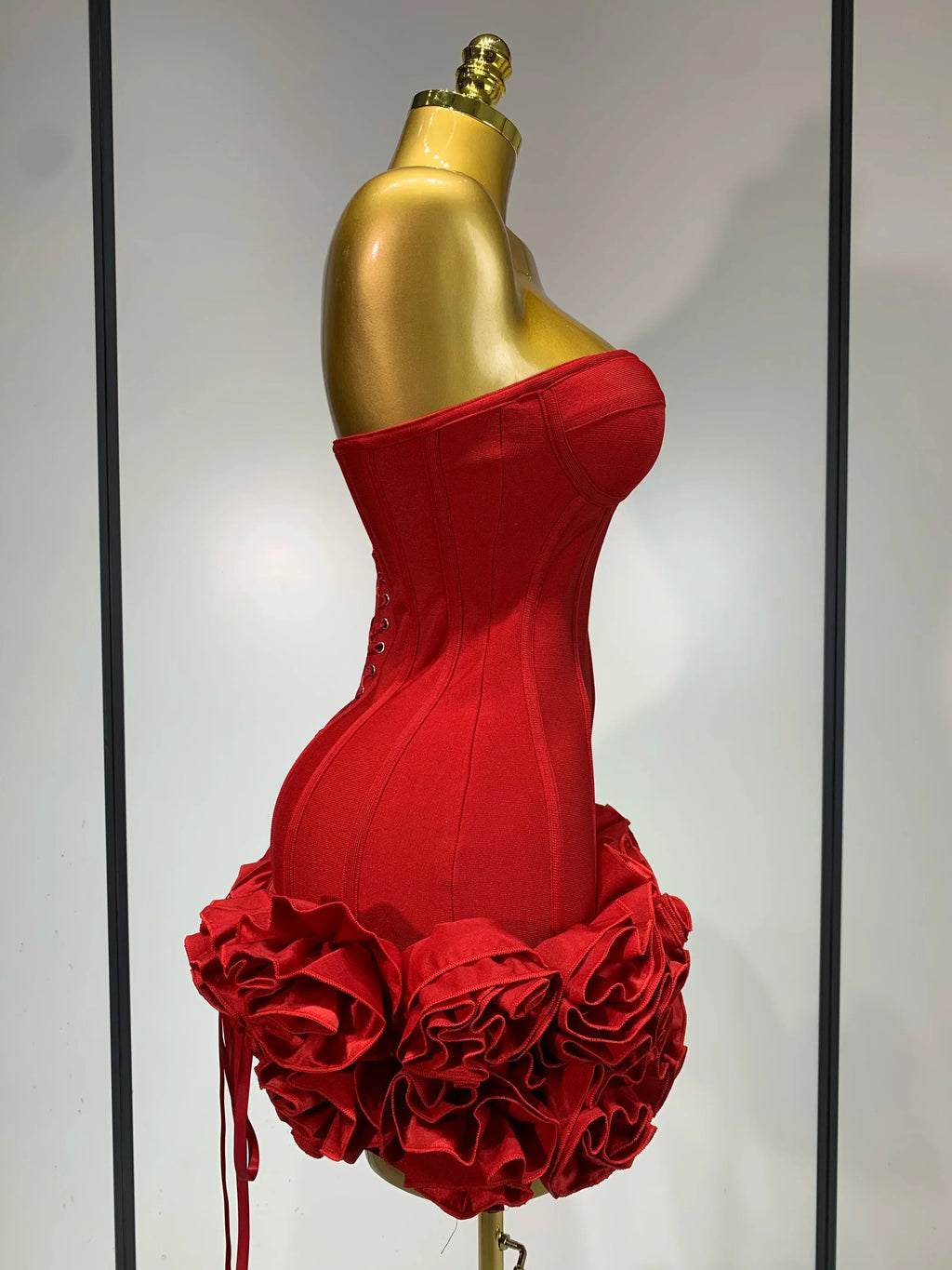 Strapless Flower Embellished Mini Bandage Dress