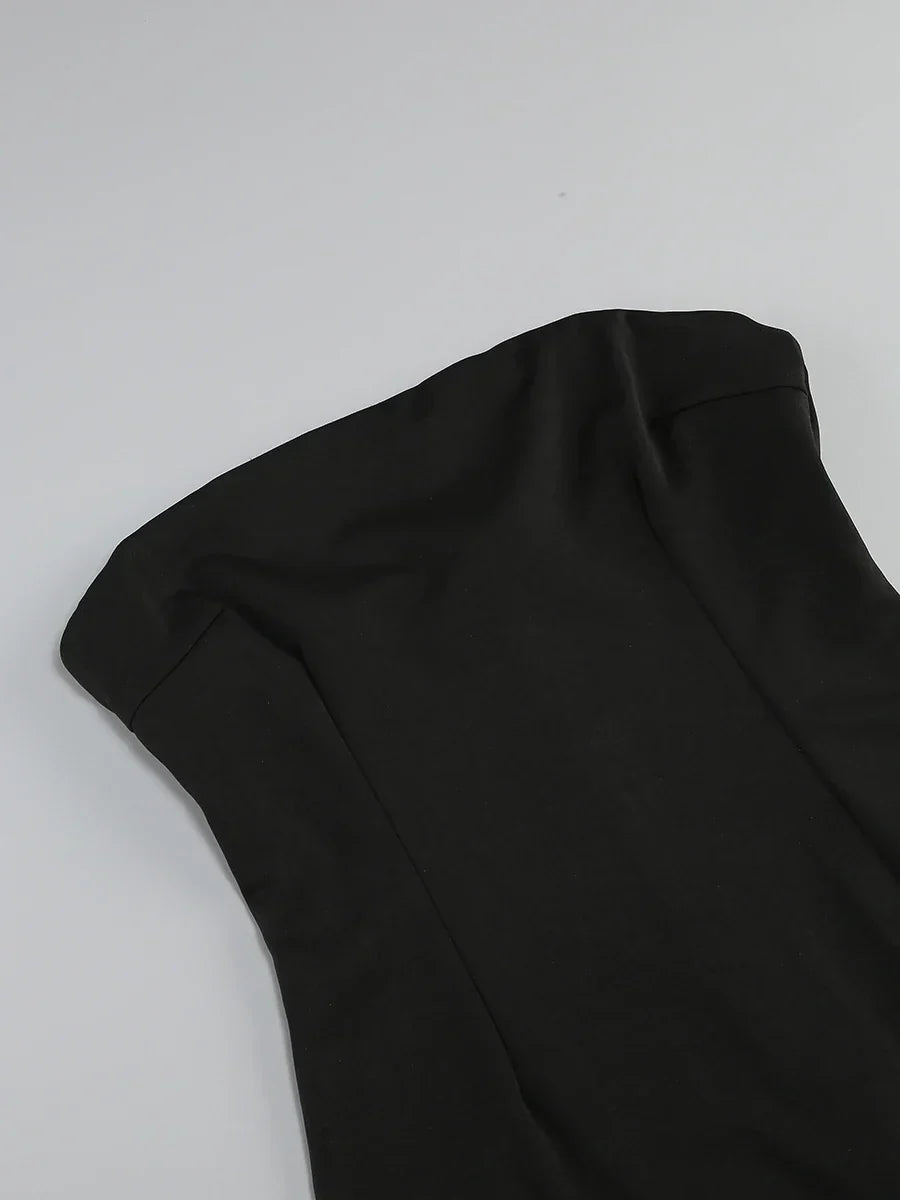 Black Tube Mini Dress With Large Red Bow Detachable Sleeves
