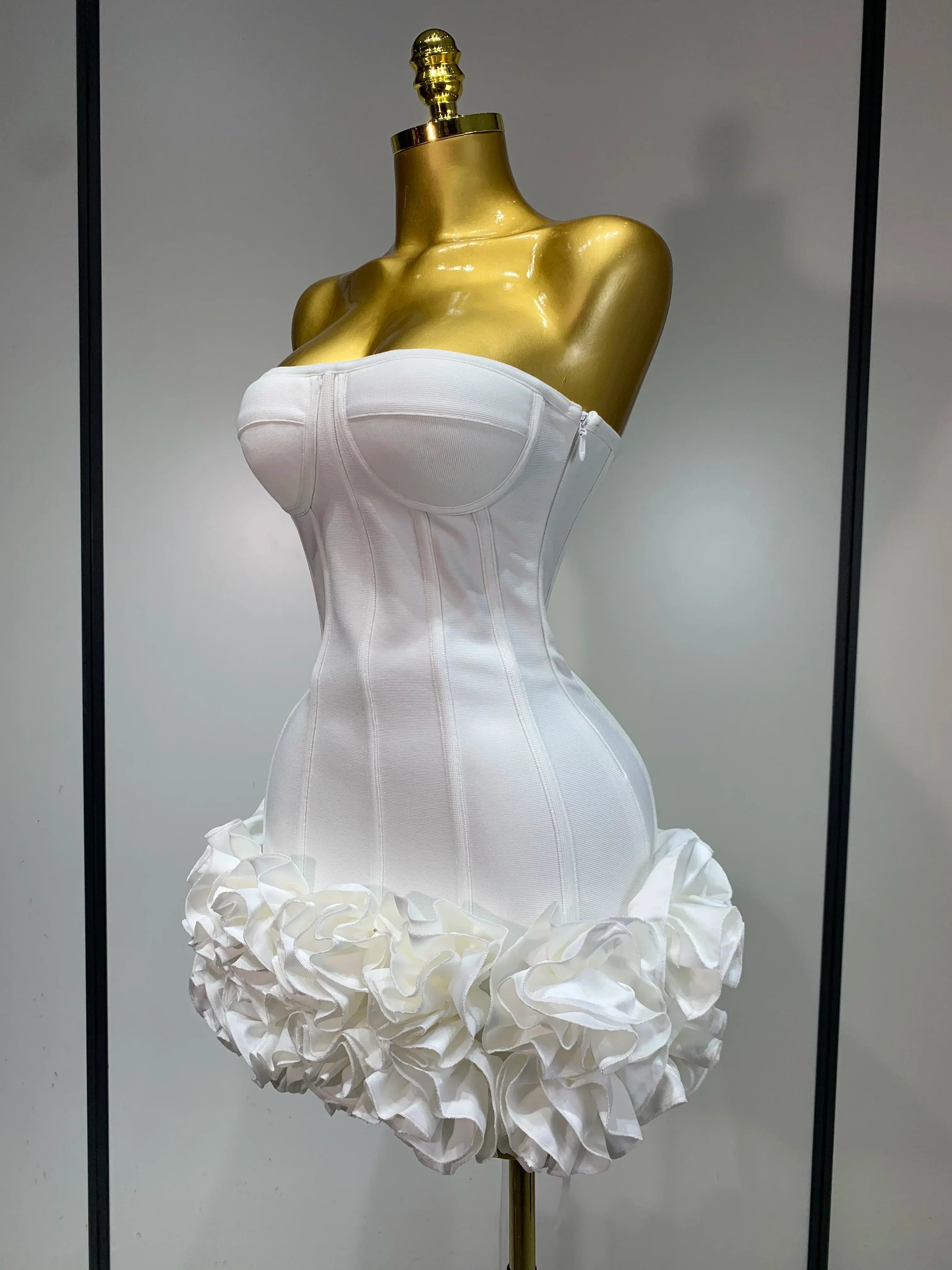 Strapless Flower Embellished Mini Bandage Dress