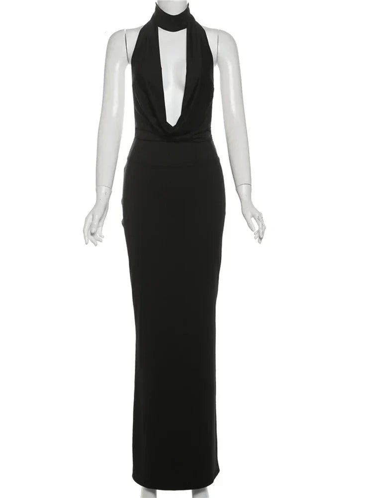 Halter Low Swinging Neck Maxi Dress