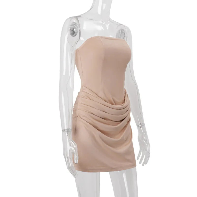 Strapless Khaki High Waist Mini Dress