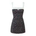 Flower Print Embroidery Lace Slash Collar Mini Dress