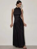 Patchwork Open Back Sleeveless Round Neck Maxi Dress