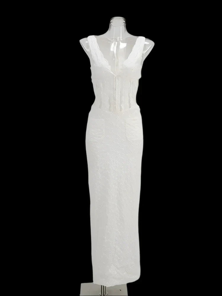 White Sleeveless V-neck Maxi Dress