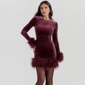 Long Sleeve Slim  Sequins Feather Dress