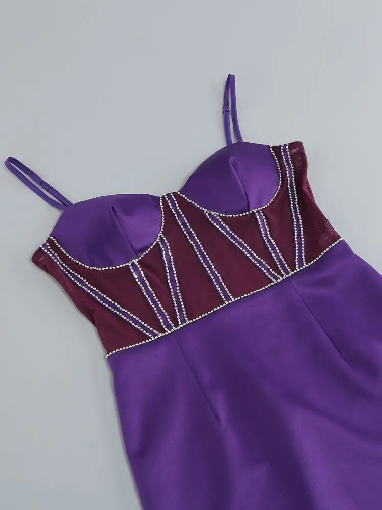 Purple Spaghetti Strap Short Dress Party Gown