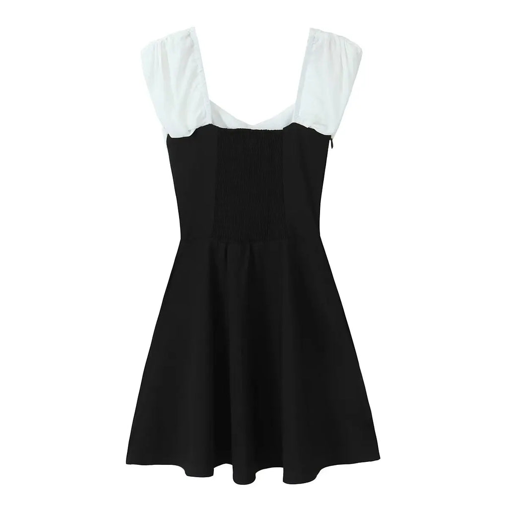 Contrast Slash Shoulder Elastic Back Mini Dress
