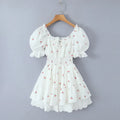Print Puff Sleeve Ruffles Lace-up  Mini Dress