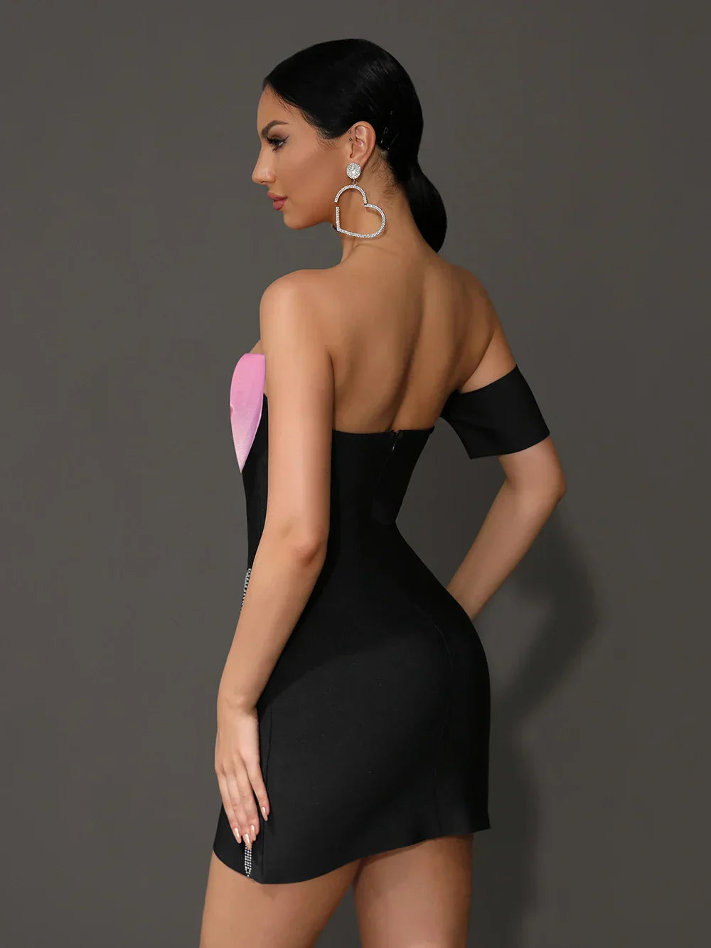 Diamond Appliques Off Shoulder Black Mini Dress