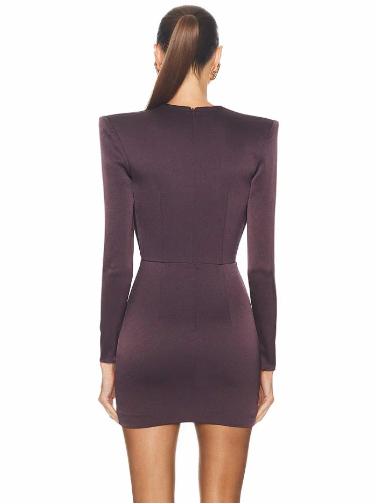 Deep V Neck Folds Design Long Dress