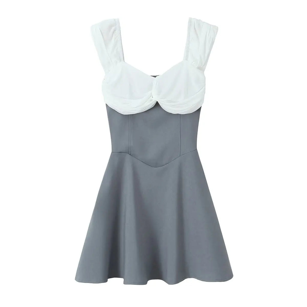 Contrast Slash Shoulder Elastic Back Mini Dress
