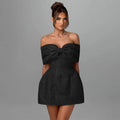 Bow Off Shoulder Backless A-line Jacquard Party Dress