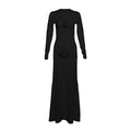 Ruched Flower Long Sleeve Solid Maxi Dress
