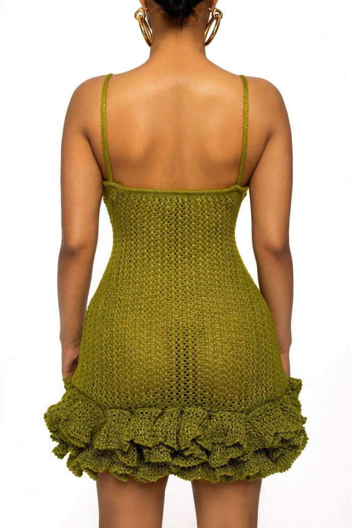 Serena Lace-Trimmed Ruffle Crochet Mini Dress