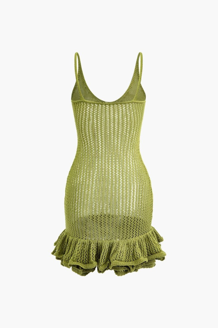Serena Lace-Trimmed Ruffle Crochet Mini Dress