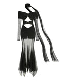 Off The Shoulder Mesh Folded Scarf Maxi Dress