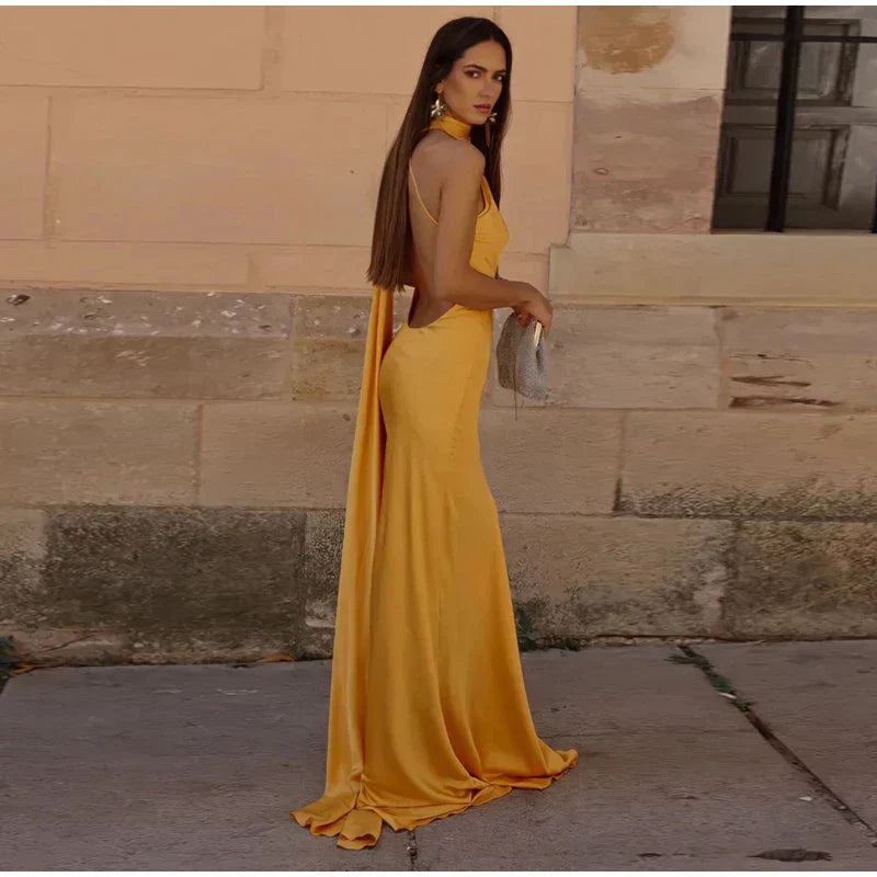 Yellow Satin Maxi Dress