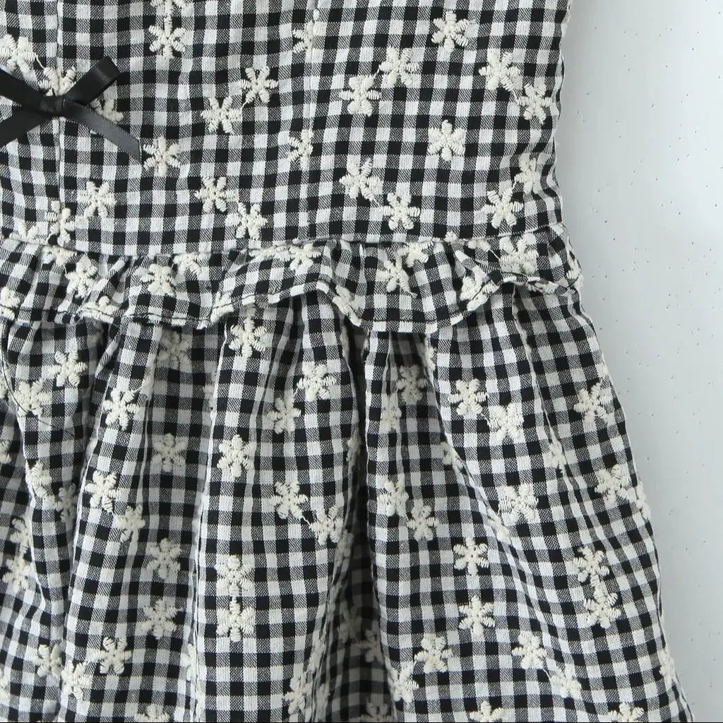 Gray Embroidery White Flower Bow Halter Mini Dress