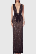 Shirina Bow Embellished Sequin Maxi Dress - Black
