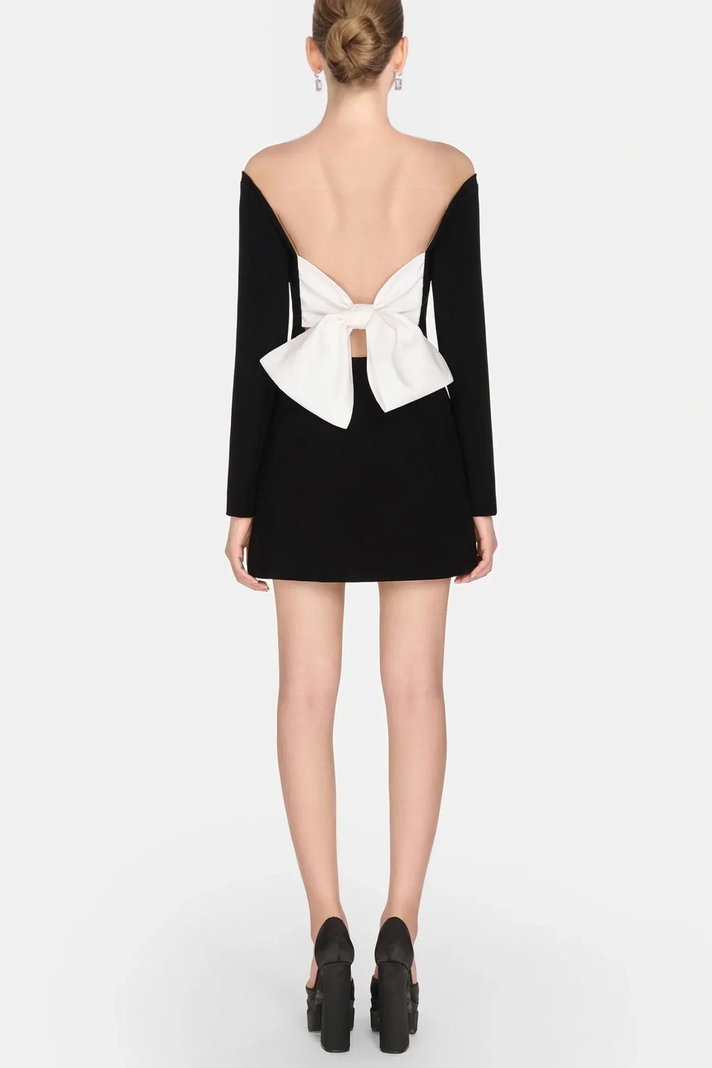 Soni Off Shoulder Bow Embeliished Backless Mini Dress