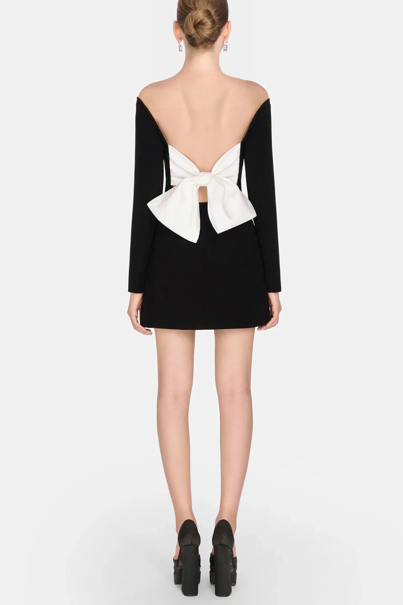 Soni Off Shoulder Bow Embeliished Backless Mini Dress