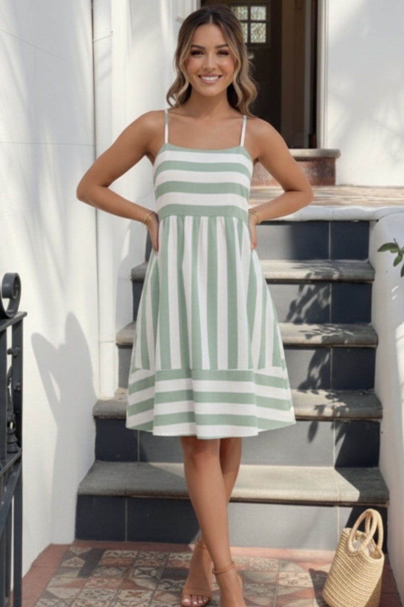 Sylvaine Mini Dress - Green Stripe