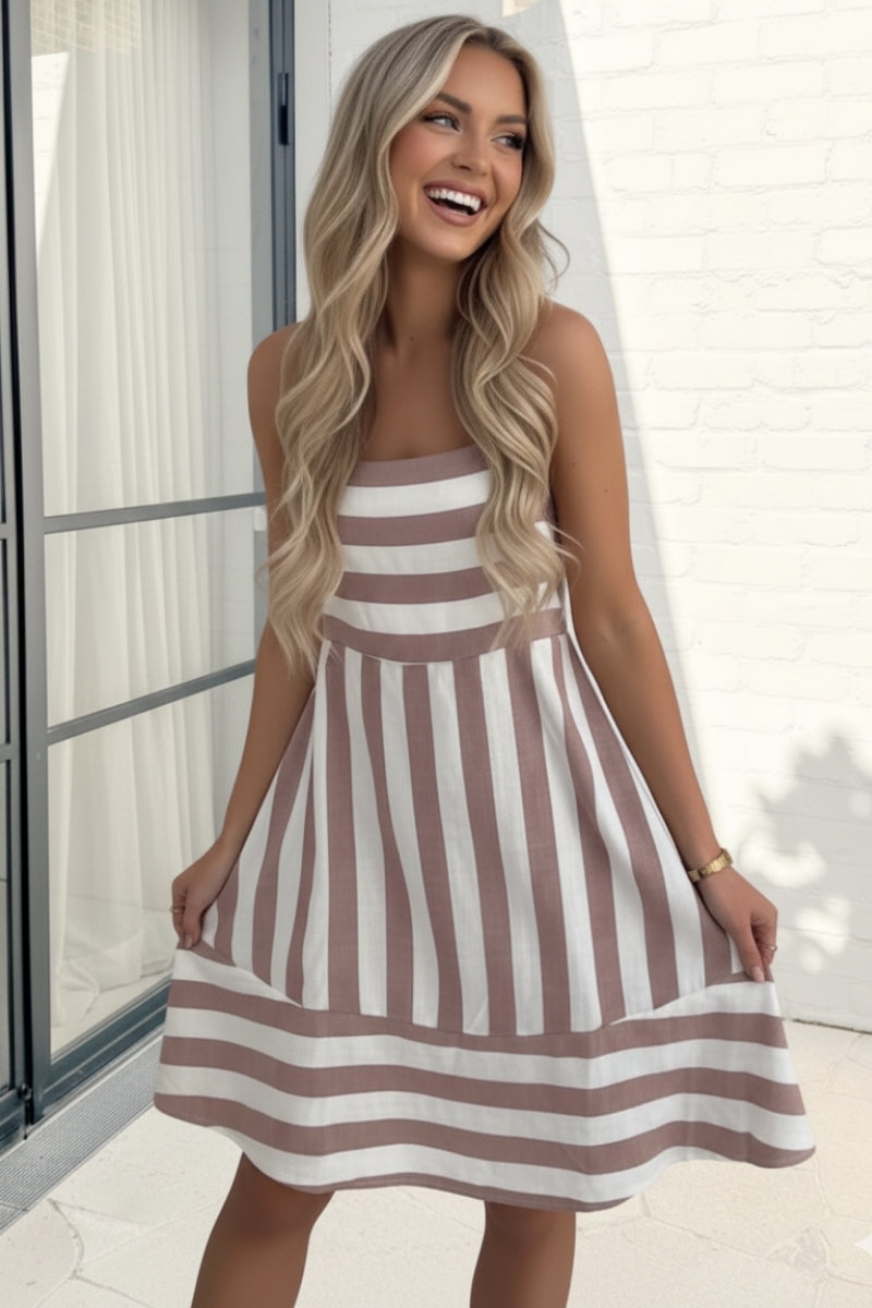 Sylvaine Mini Dress - Tan Stripe