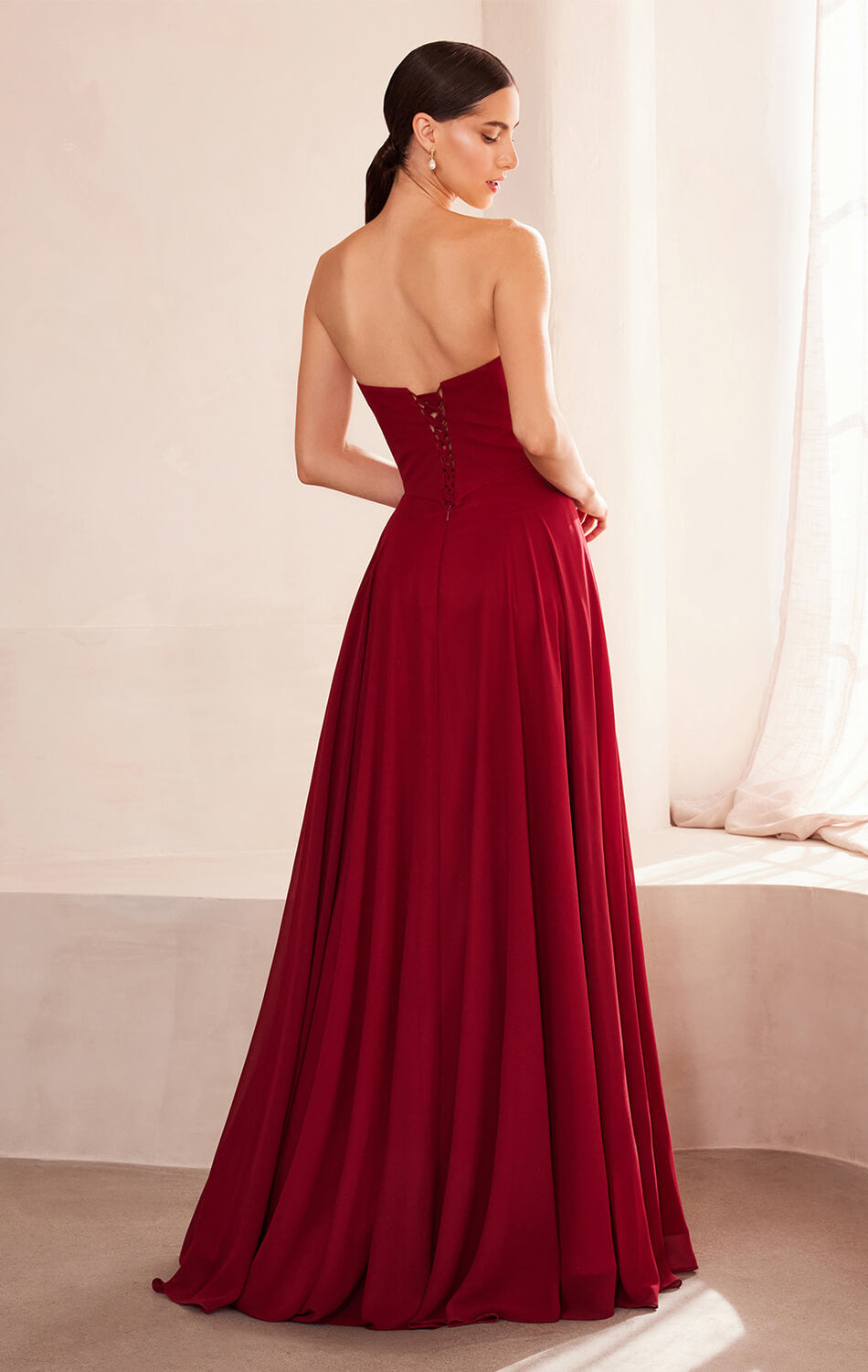 Ella Gown - A-line Strapless Chiffon Dress With Scarf