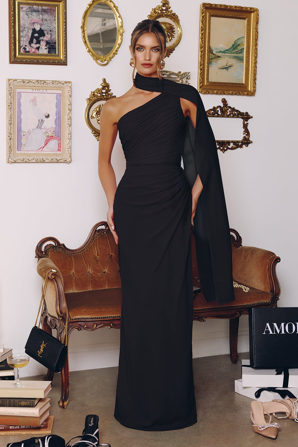 Melissa Gown - One Shoulder Chiffon Dress
