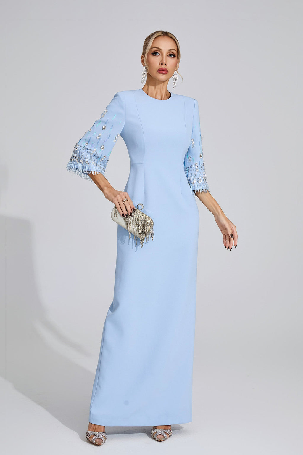 Thessaly Light Blue Diamond Maxi Dress